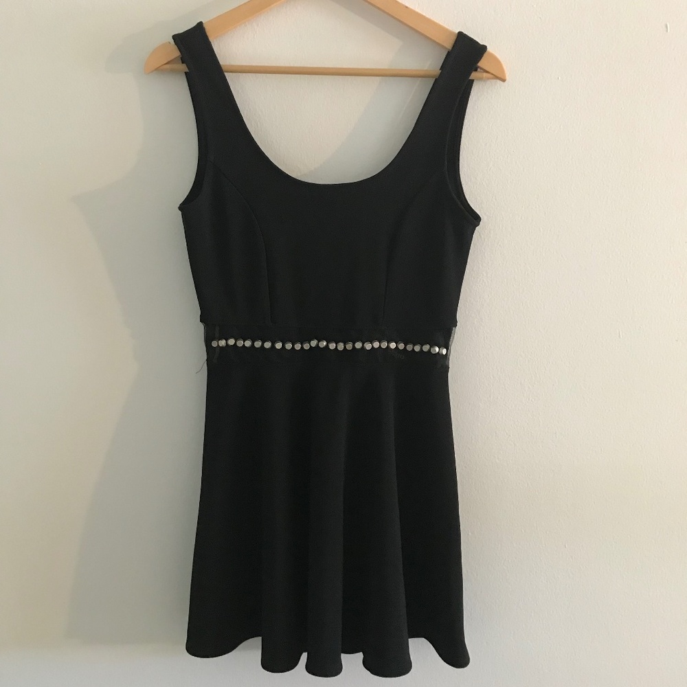Black Flair Dress with Mesh Silver Studded Waist